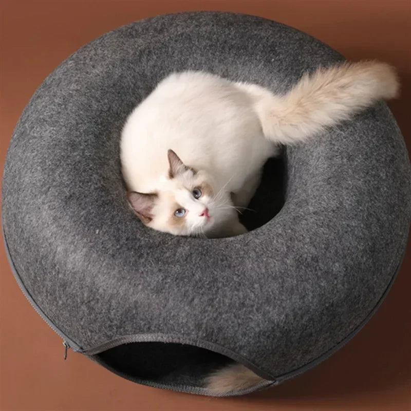 HideyDome™ 2-in-1 Felt Pet Sanctuary | Premium Donut Bed with Ventilation | Interactive Tunnel & Hiding System | For Cats & Small Dogs - Pet Moda Store