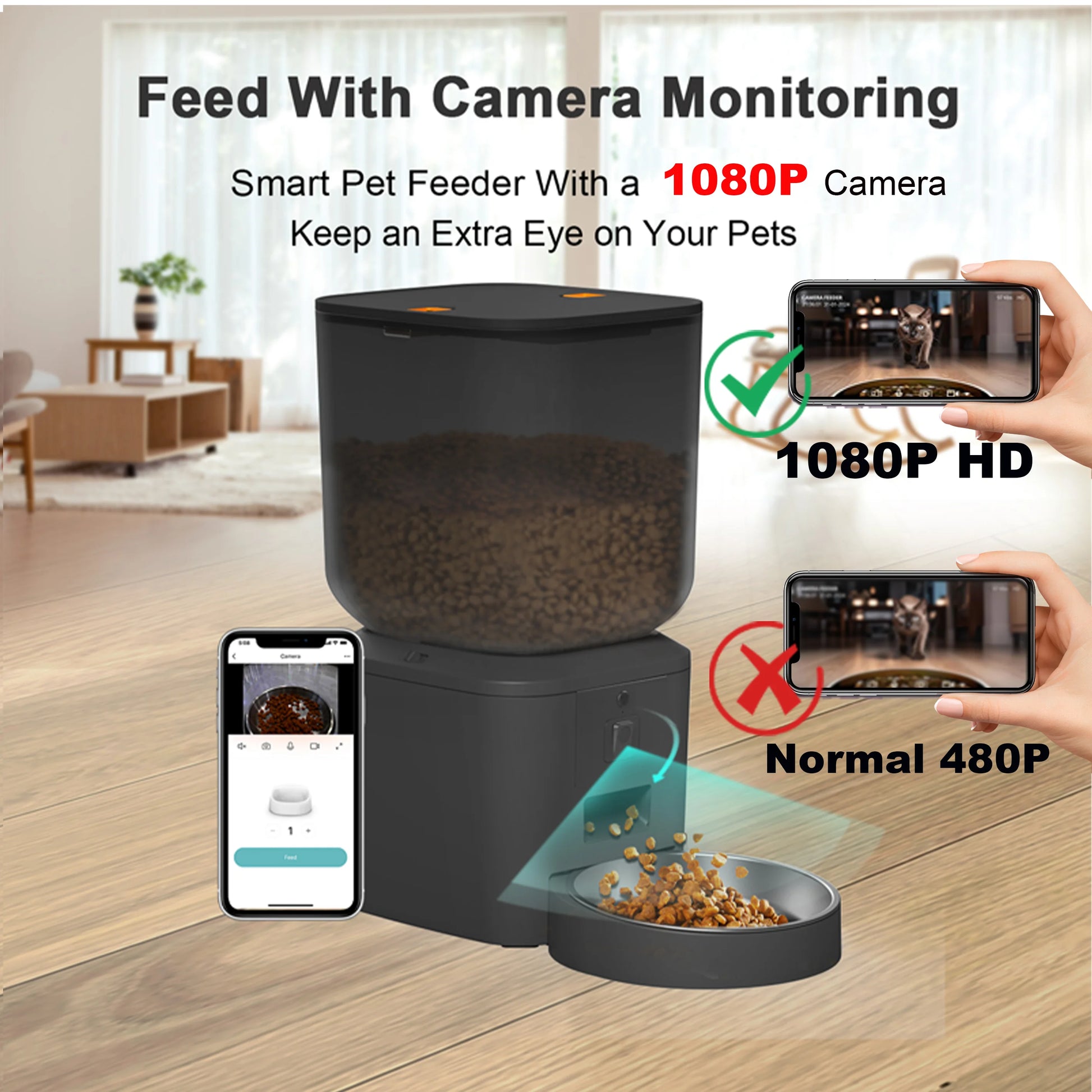 Premium Smart Pet Feeder with Full HD 1080p Camera - Remote Control, Voice Recording and Automatic Dispensing for Cats and Dogs - Pet Moda Store