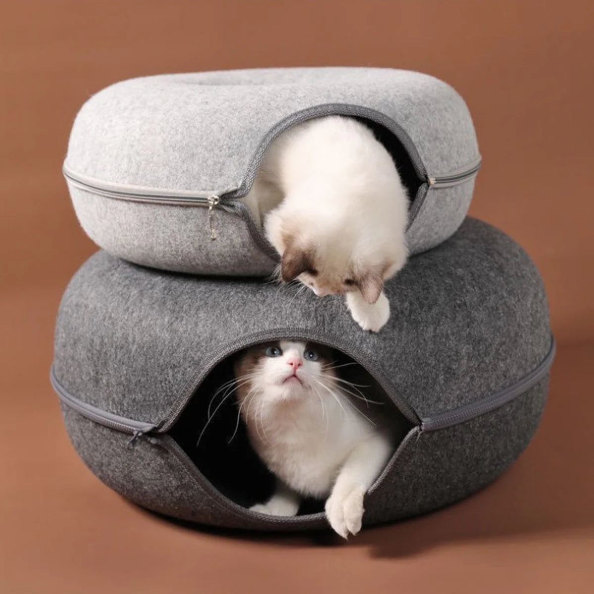 HideyDome™ 2-in-1 Felt Pet Sanctuary | Premium Donut Bed with Ventilation | Interactive Tunnel & Hiding System | For Cats & Small Dogs - Pet Moda Store