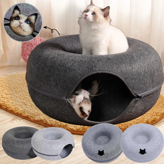 HideyDome™ 2-in-1 Felt Pet Sanctuary | Premium Donut Bed with Ventilation | Interactive Tunnel & Hiding System | For Cats & Small Dogs - Pet Moda Store