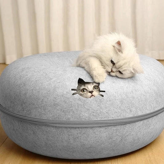 HideyDome™ 2-in-1 Felt Pet Sanctuary | Premium Donut Bed with Ventilation | Interactive Tunnel & Hiding System | For Cats & Small Dogs - Pet Moda Store