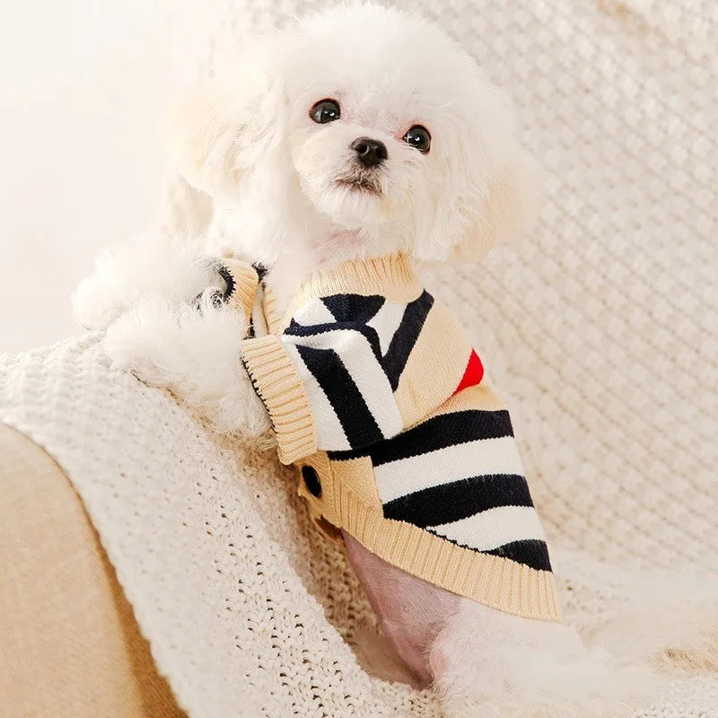 StripedLuxe™ Designer Pet Cardigan | Premium Thermal Knitwear | Luxury Canine & Feline Collection | For Chihuahua, Bichon & All Breeds - Pet Moda Store