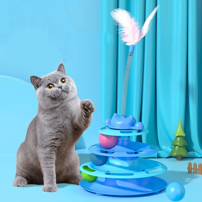 TowerPlay™ 4-Tier Interactive Cat Turntable | Premium Feather Chase System | Includes Ball Track & Playing Wand | Multi-Level Feline Entertainment - Pet Moda Store