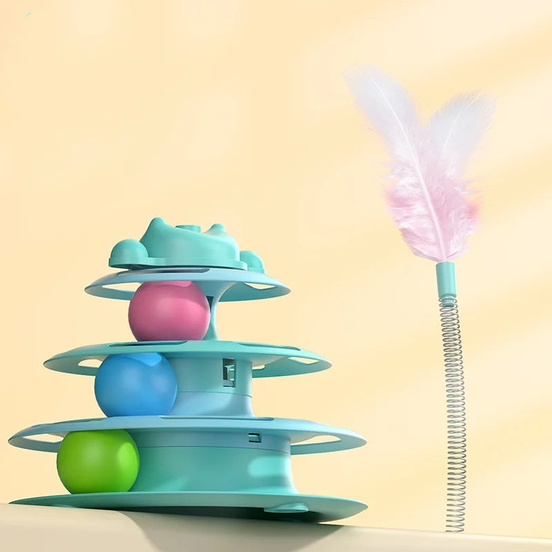 TowerPlay™ 4-Tier Interactive Cat Turntable | Premium Feather Chase System | Includes Ball Track & Playing Wand | Multi-Level Feline Entertainment - Pet Moda Store