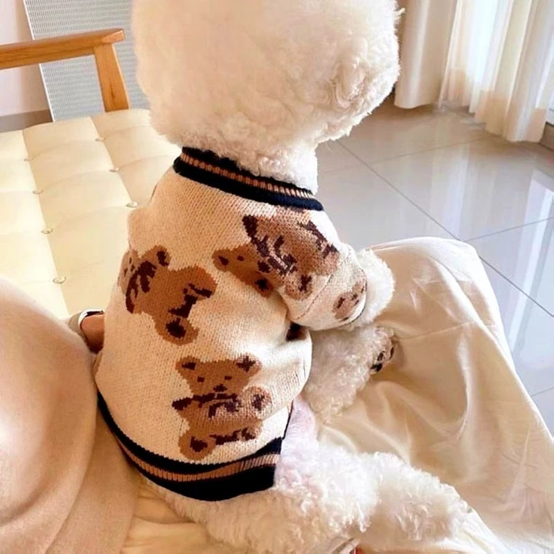 StripedLuxe™ Designer Pet Cardigan | Premium Thermal Knitwear | Luxury Canine & Feline Collection | For Chihuahua, Bichon & All Breeds - Pet Moda Store