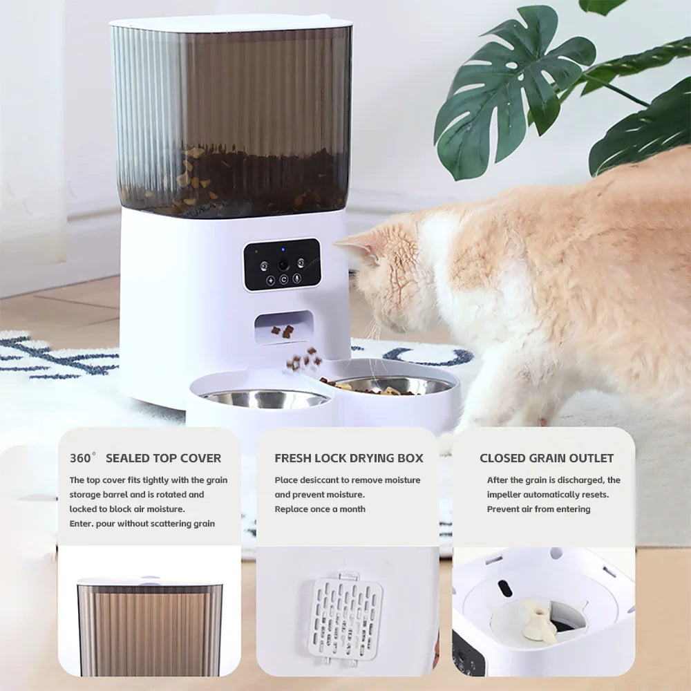 Dual-Bowl Smart Pet Feeding System - 5L Capacity with HD Camera Monitoring - Voice Recording Technology & Programmable Dispensing for Cats & Dogs - Pet Moda Store