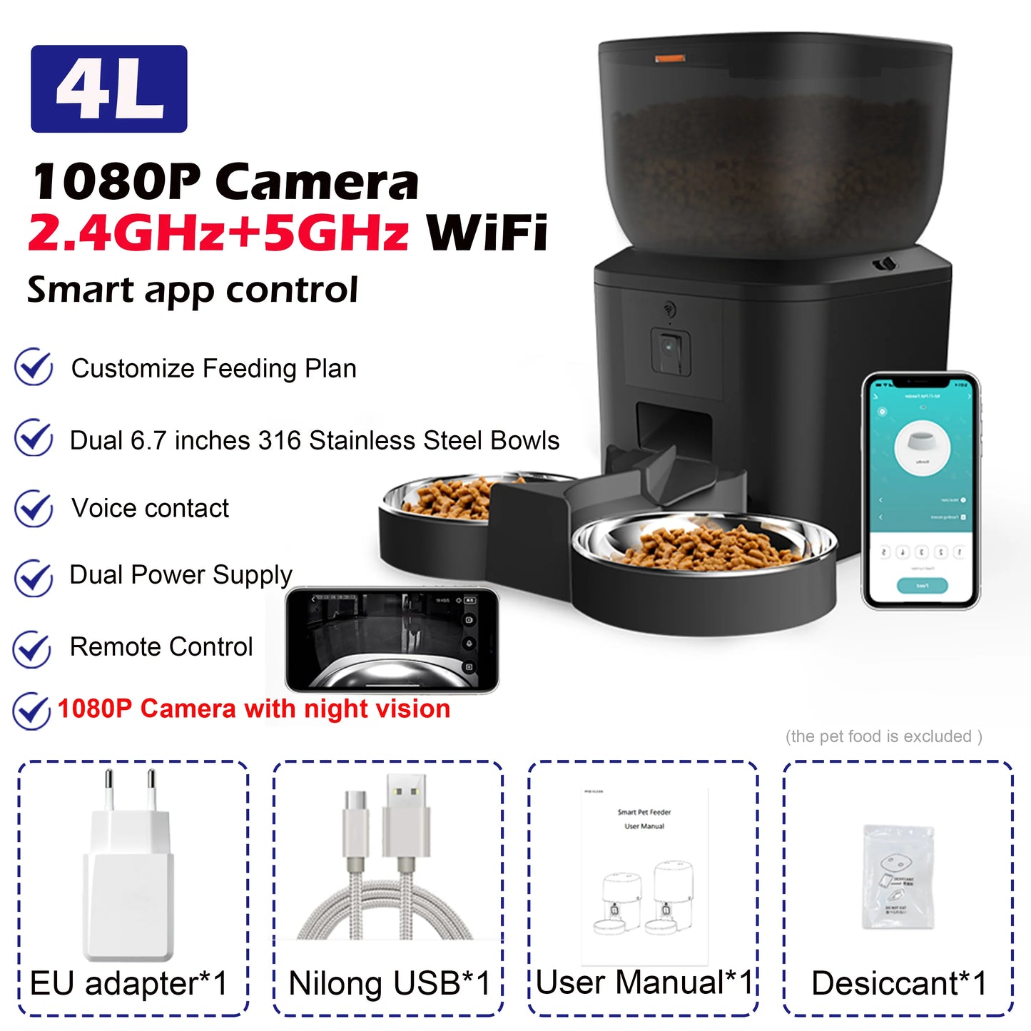 Premium Smart Pet Feeder with Full HD 1080p Camera - Remote Control, Voice Recording and Automatic Dispensing for Cats and Dogs - Pet Moda Store
