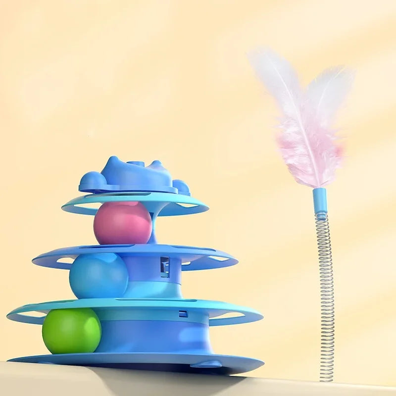 TowerPlay™ 4-Tier Interactive Cat Turntable | Premium Feather Chase System | Includes Ball Track & Playing Wand | Multi-Level Feline Entertainment - Pet Moda Store